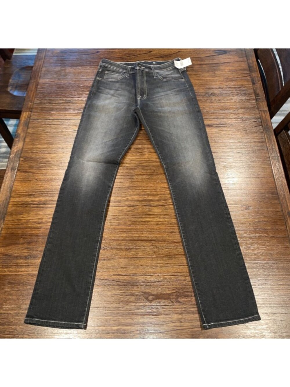 AG Everett Slim Straight Jean 32x35 Dark Wash Faded Black STS Stretch Distressed
